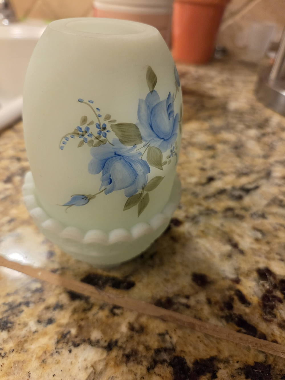 Vtg Fenton Frosted Hand Painted Fairy Lamp